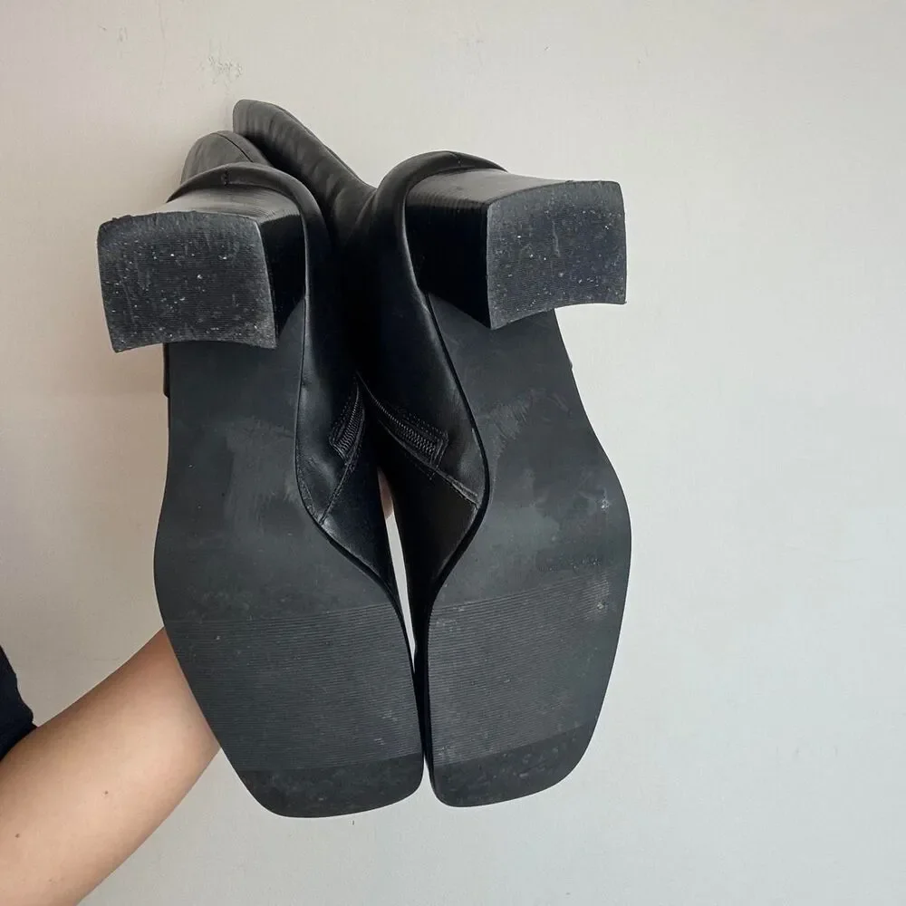 Bass Vintage 90s Y2K Black Leather Square Toe and Block Heel Knee High Boots